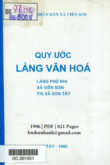 Quy Ước Làng Văn Hóa-Làng Phú Nhi (NXB Hà Tây 1996) - Phạm Tiến Hối, 21 Trang