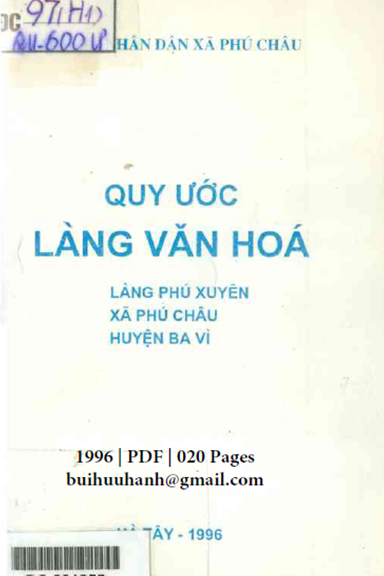 Quy Ước Làng Văn Hóa-Làng Phú Xuyên (NXB Hà Tây 1996) - Phan Văn Độ, 20 Trang