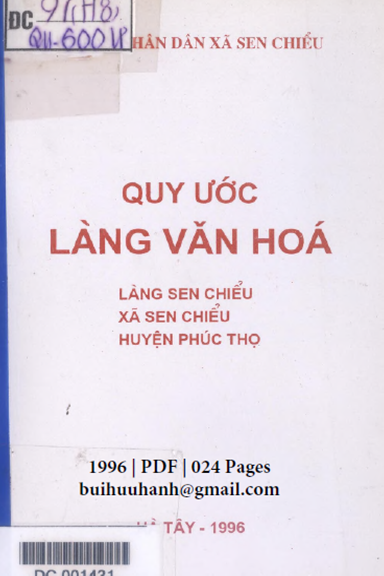 Quy Ước Làng Văn Hóa-Làng Sen Chiểu (NXB Hà Tây 1996) - Kiều Hà, 24 Trang