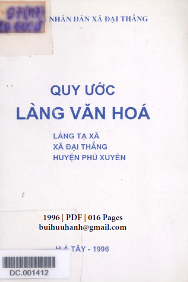 Quy Ước Làng Văn Hóa-Làng Tạ Xã (NXB Hà Tây 1996) - Nguyễn Hồng Hải, 16 Trang