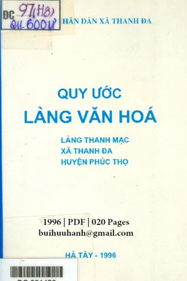 Quy Ước Làng Văn Hóa-Làng Thanh Mạc (NXB Hà Tây 1996) - Nguyễn Văn Suất, 20 Trang