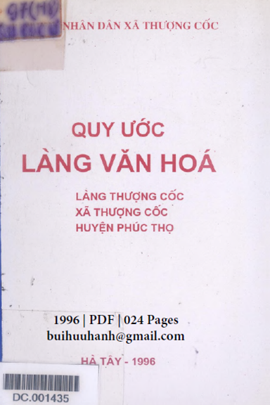 Quy Ước Làng Văn Hóa-Làng Thượng Cốc (NXB Hà Tây 1996) - Nguyễn Thanh Khản, 24 Trang