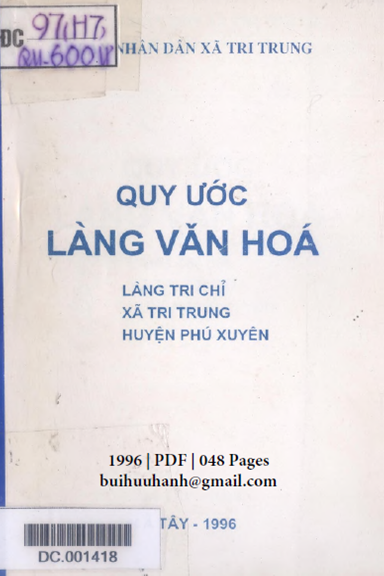 Quy Ước Làng Văn Hóa-Làng Tri Chỉ (NXB Hà Tây 1996) - Nghiêm Đức Cường, 48 Trang