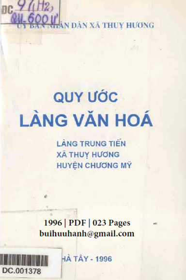 Quy Ước Làng Văn Hóa-Làng Trung Tiến (NXB Hà Tây 1996) - Lê Văn Hào, 23 Trang