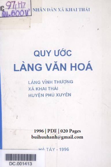 Quy Ước Làng Văn Hóa-Làng Vĩnh Thượng (NXB Hà Tây 1996) - Đỗ Hữu Cán, 20 Trang