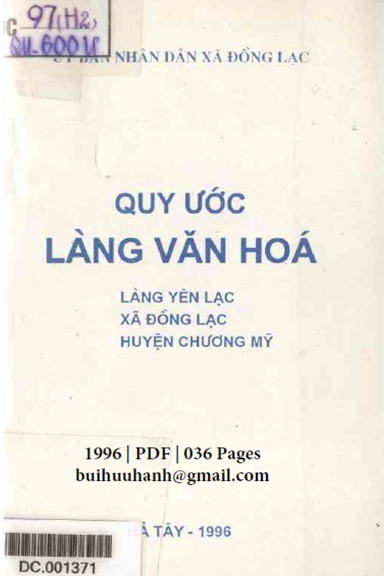 Quy Ước Làng Văn Hóa-Làng Yên Lạc (NXB Hà Tây 1996) - Nguyễn Quốc Đảm, 32 Trang