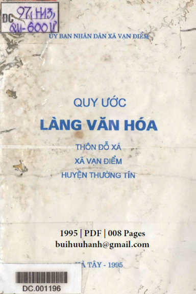Quy Ước Làng Văn Hóa-Thôn Đỗ Xá (NXB Hà Tây 1995) - Nguyễn Như Thanh, 8 Trang