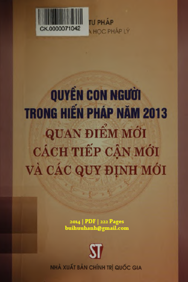 Quyền Con Người Trong Hiến Pháp Năm 2013 (NXB Chính Trị 2014) - Phạm Hữu Nghị, 222 Trang