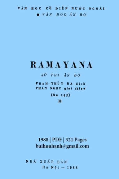 Ramayana Sử Thi Ấn Độ Tập 2 (NXB Văn Học 1988) - Phạm Thủy Ba, 321 Trang