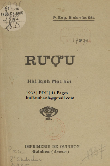 Rượu Hài Kịch Một Hồi (NXB Qui Nhơn 1932) - Đinh Văn Sắt, 44 Trang