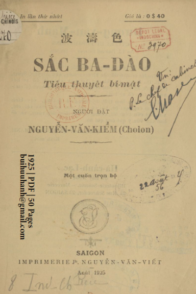 Sắc Ba Đào (NXB Nguyễn Văn Viết 1925) - Nguyễn Văn Kiềm, 50 Trang