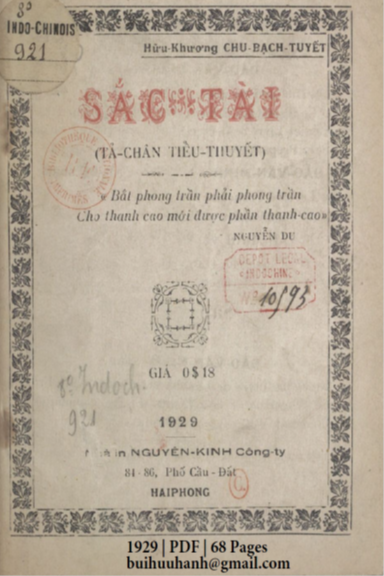 Sắc Tài (NXB Nguyễn Kính 1929) - Chu Bạch Tuyết, 68 Trang