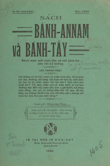 Sách Bánh Annam Và Bánh Tây (NXB Xưa Nay 1928) - Đặng Thị Thân, 20 Trang