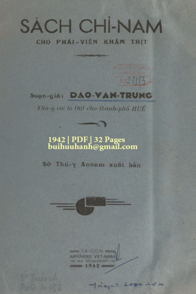 Sách Chỉ Nam Cho Phái Viên Khám Thịt (NXB Việt Nam 1942) - Đào Văn Trung, 32 Trang