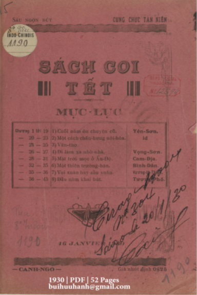 Sách Coi Tết (NXB Trần Trọng Cảnh 1930) - Nhiều Tác Giả, 52 Trang