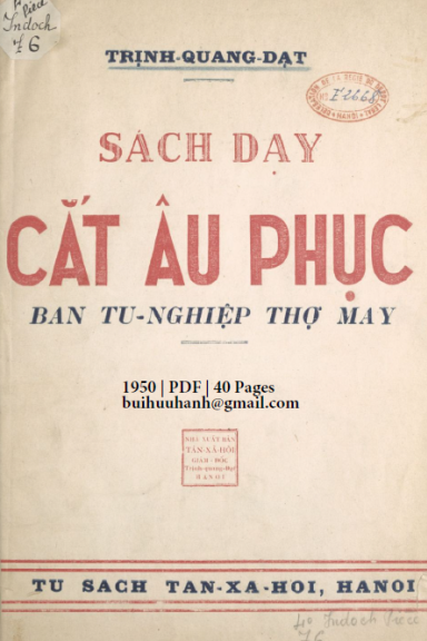 Sách Dạy Cắt Âu Phục (NXB Tân Xã Hội 1950) - Trịnh Quang Đạt, 40 Trang
