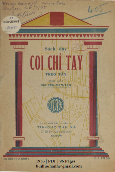 Sách Dạy Coi Chỉ Tay Theo Tây (NXB Tín Đức Thư Xã 1935) - Nguyễn Văn Tân, 96 Trang