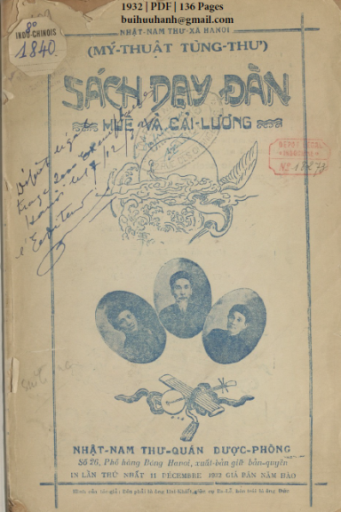 Sách Dạy Đàn Huế Và Cải Lương (NXB Nhật Nam 1932) - Trần Trọng Khiết, 136 Trang