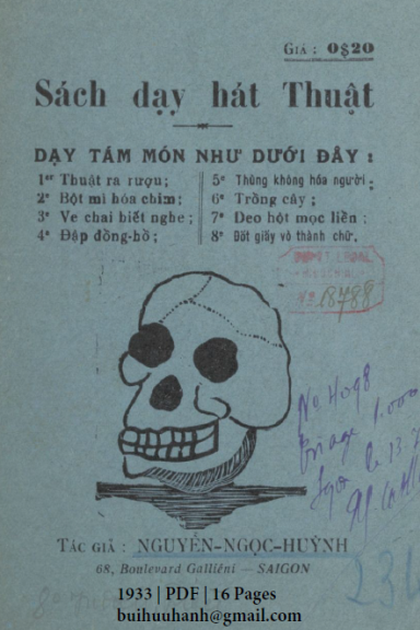 Sách Dạy Hát Thuật (NXB Trần Trọng Cảnh 1933) - Nguyễn Ngọc Huỳnh, 16 Trang