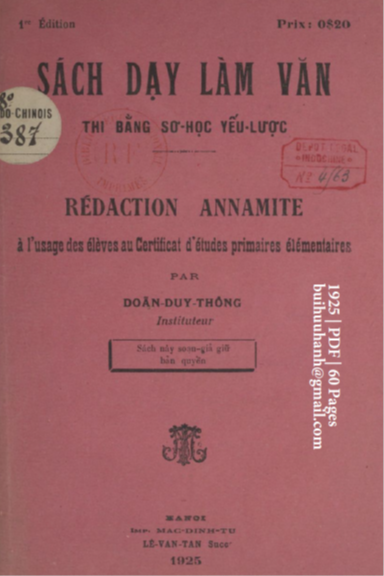 Sách Dạy Làm Văn (NXB Mạc Đình Tư 1925) - Doãn Duy Thông, 60 Trang