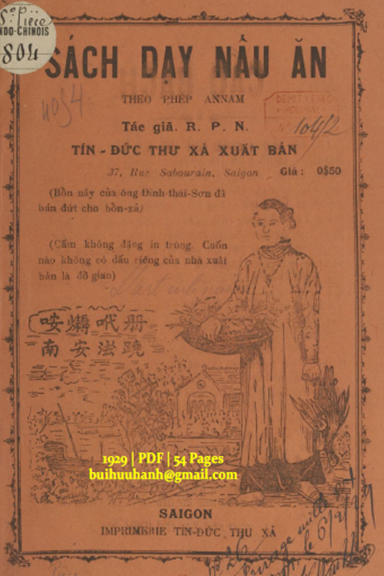 Sách Dạy Nấu Ăn Theo Phép Annam (NXB Tín Đức Thư Xã 1929) - R.P.N, 54 Trang