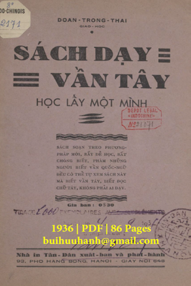 Sách Dạy Vần Tây (NXB Tân Dân 1936) - Đoàn Trọng Thái, 86 Trang