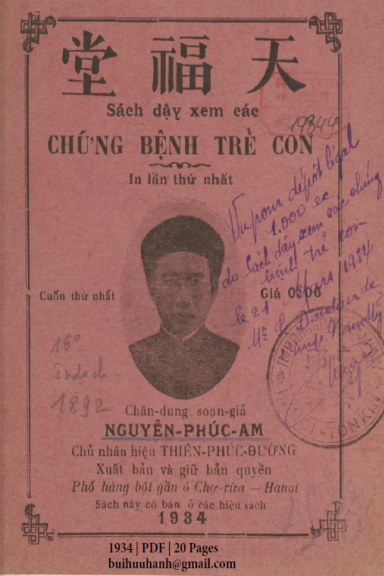 Sách Dạy Xem Các Chứng Bệnh Trẻ Con Cuốn 1 (NXB Nam Mỹ 1934) - Nguyễn Phúc Am, 20 Trang