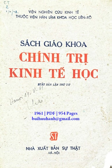 Sách Giáo Khoa Chính Trị Kinh Tế Học (NXB Sự Thật 1961) - K.V.Otstorovichianop, 954 Trang