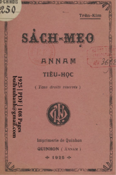 Sách Mẹo Annam Tiểu Học (NXB Qui Nhơn 1925) - Trần Kim, 108 Trang
