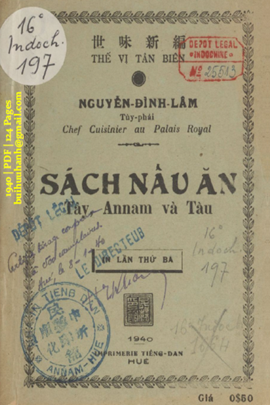 Sách Nấu Ăn Tây, Annam Và Tàu (NXB Tiếng Dân 1940) - Nguyễn Đình Lâm, 124 Trang