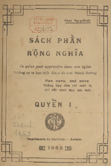 Sách Phần Rộng Nghĩa Quyển 1 (NXB Qui Nhơn 1940) - Nguyễn Quang Minh, 148 Trang