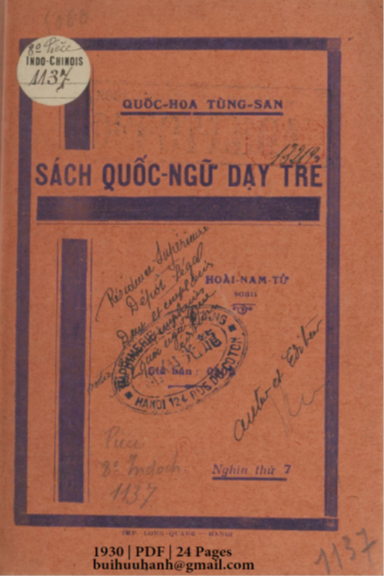 Sách Quốc Ngữ Dạy Trẻ (NXB Quốc Hoa Tùng San 1930) - Hoài Nam Tử, 24 Trang