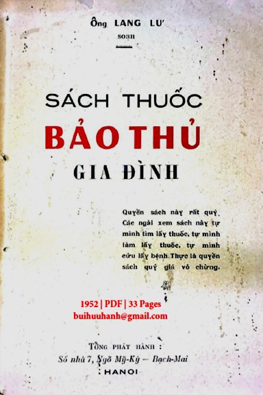 Sách Thuốc Bảo Thủ Gia Đình (NXB Kim Sơn 1952) - Lang Lư, 33 Trang