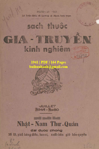 Sách Thuốc Gia Truyền Kinh Nghiệm (NXB Nhật Nam 1941) - Nguyễn An Nhân, 164 Trang