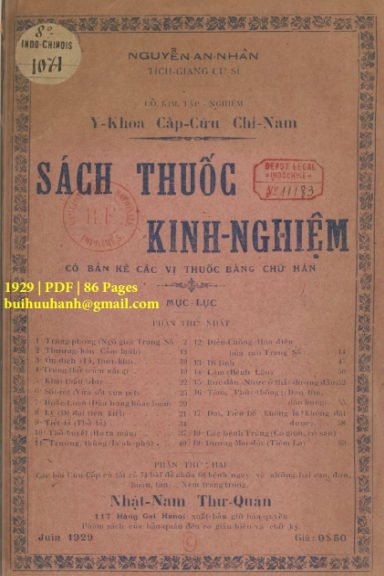 Sách Thuốc Kinh Nghiệm (NXB Nhật Nam 1929) - Nguyễn An Nhân, 86 Trang