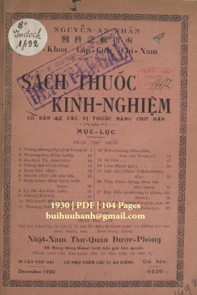 Sách Thuốc Kinh Nghiệm (NXB Nhật Nam 1930) - Nguyễn An Nhân, 104 Trang