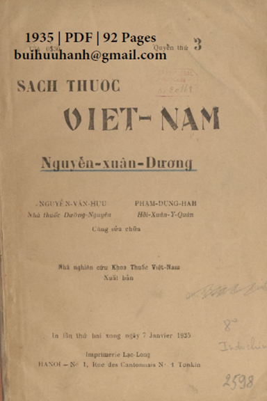 Sách Thuốc Việt Nam Quyển 3 (NXB Lạc Long 1935) - Nguyễn Xuân Dương, 92 Trang