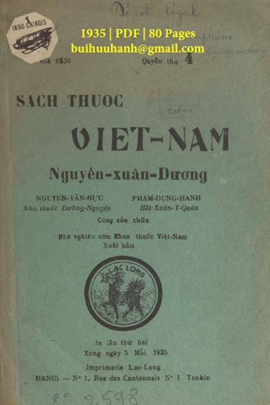 Sách Thuốc Việt Nam Quyển 4 (NXB Lạc Long 1935) - Nguyễn Xuân Dương, 80 Trang