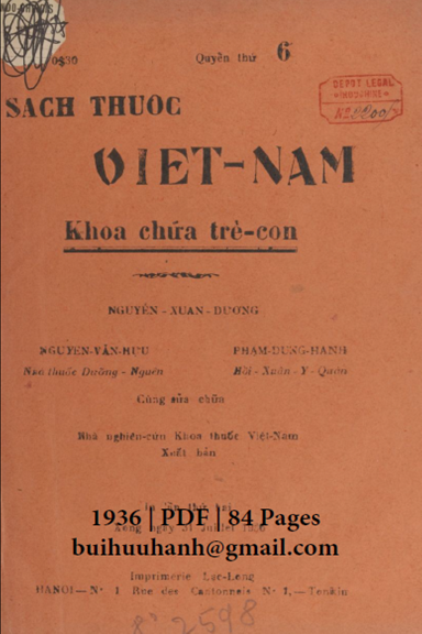 Sách Thuốc Việt Nam Quyển 6-Khoa Chữa Trẻ Con (NXB Lạc Long 1936) - Nguyễn Xuân Dương, 84 Trang