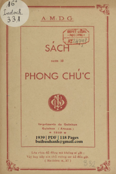 Sách Xem Lễ Phong Chức (NXB Qui Nhơn 1939) - Nhiều Tác Giả, 118 Trang