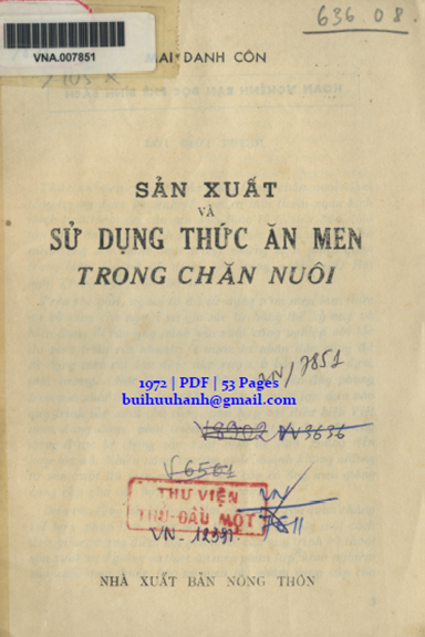 Sản Xuất Và Sử Dụng Thức Ăn Men Trong Chăn Nuôi (NXB Nông Thôn 1972) - Mai Danh Côn, 53 Trang
