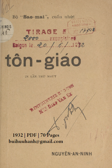 Sao Mai Cuốn 1-Tôn Giáo (NXB Bảo Tồn 1932) - Nguyễn An Ninh, 70 Trang