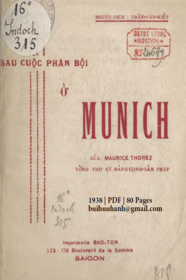 Sau Cuộc Phản Bội Ở Munich (NXB Bảo Tồn 1938) - Maurice Thorez, 80 Trang