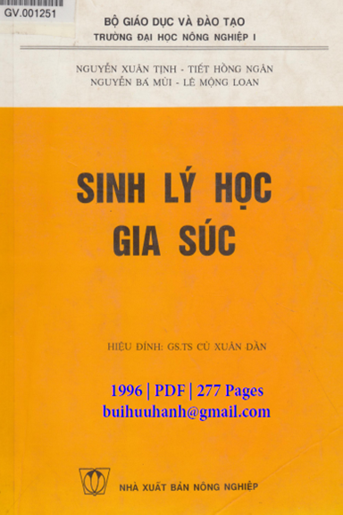 Sinh Lý Học Gia Súc (NXB Nông Nghiệp 1996) - Nguyễn Xuân Tịnh, 276 Trang