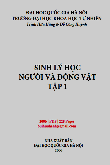 Sinh Lý Học Người Và Động Vật Tập 1 (NXB Đại Học Quốc Gia 2006) - Trịnh Hữu Hằng, 228 Trang