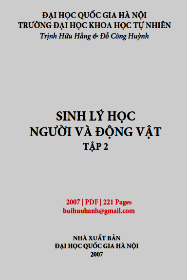 Sinh Lý Học Người Và Động Vật Tập 2 (NXB Đại Học Quốc Gia 2007) - Trịnh Hữu Hằng, 221 Trang