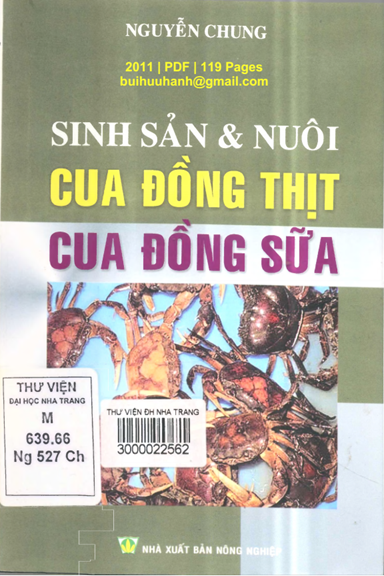 Sinh Sản Và Nuôi Cua Đồng Thịt, Cua Đồng Sữa (NXB Nông Nghiệp 2011) - Nguyễn Chung, 119 Trang