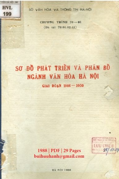 Sơ Đồ Phát Triển Và Phân Bố Ngành Văn Hóa Hà Nội 1986-2000 (NXB Hà Nội 1988) - Nhiều Tác Giả