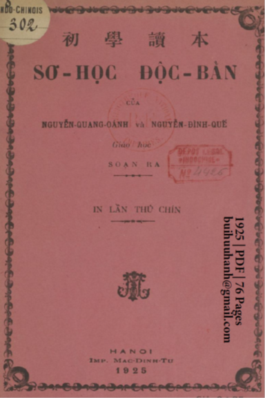 Sơ Học Độc Bản (NXB Mạc Đình Tư 1925) - Nguyễn Quang Oánh, 76 Trang