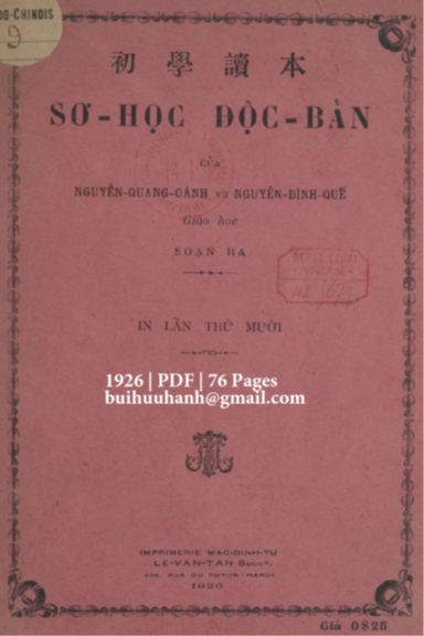 Sơ Học Độc Bản (NXB Mạc Đình Tư 1926) - Nguyễn Quang Oánh, 76 Trang
